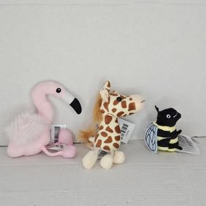New Set of  3 The Puppet Company Plush Finger Puppets Flamingo Giraffe Bee